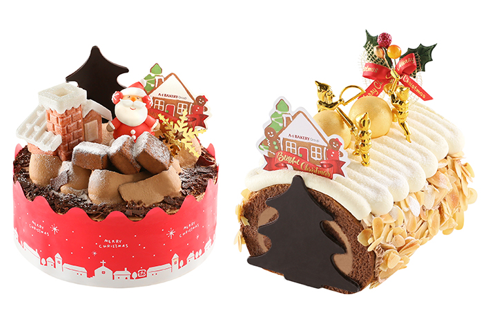 聖誕小村莊 / 聖誕樹頭卷蛋 「比利時生朱古力蛋糕」「聖誕小村莊」及「聖誕樹頭卷蛋」同樣是日本傳統聖誕的人氣蛋糕。鬆軟綿密的蛋糕配上香濃幼滑的60%比利時生朱古力，每一口都是濃郁細膩的生朱古力，入口即